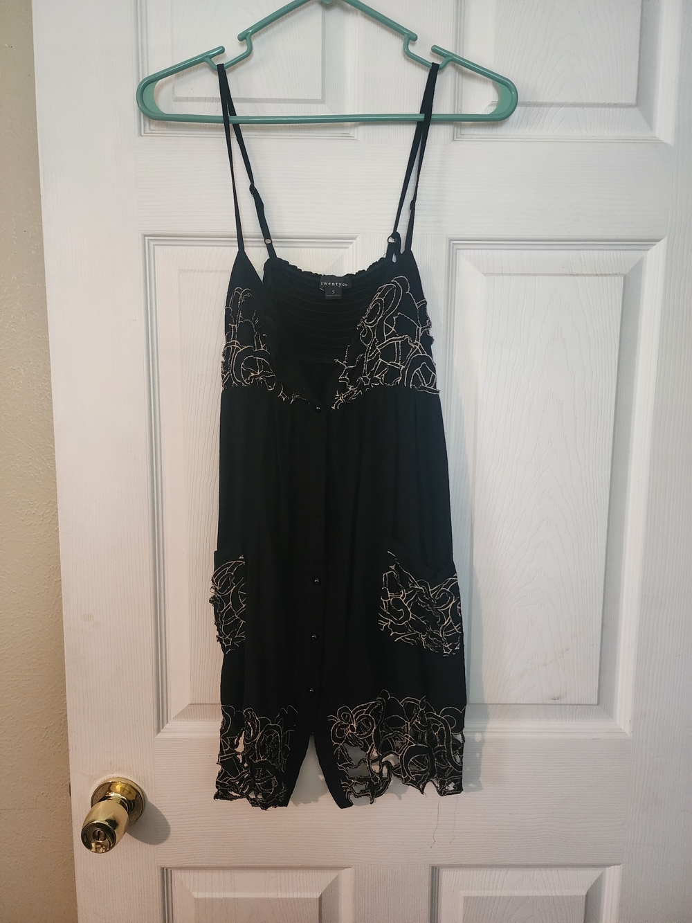 Forever 21 Black Mini Dress with Cream Floral Embroidery